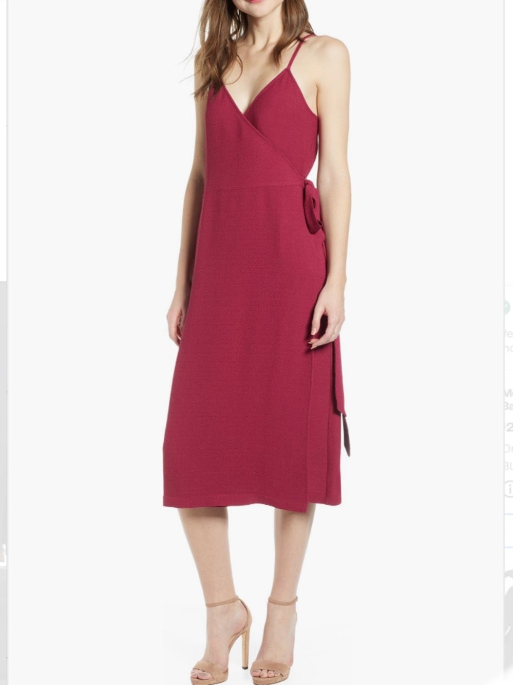 Women's Spaghetti Strap Wrap Midi Dress - Burgundy Plum
